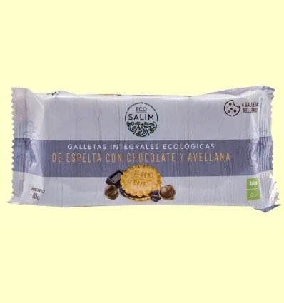 GALLETAS ESPELTA INTEGRALES RELLENAS CHOCOLATE ECOSALIM 80 GR