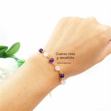 PULSERA 7 NUDOS AMATISTA, CUARZO ROSA, CUARZO BLANCO ALURA