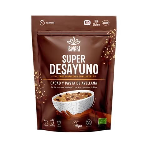 SUPER DESAYUNO CACAO Y PASTA DE AVELLANA ISWARI 360G