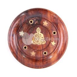 QUEMADOR INCIENSO MADERA REDONDO ARBOL BUDA AZUL