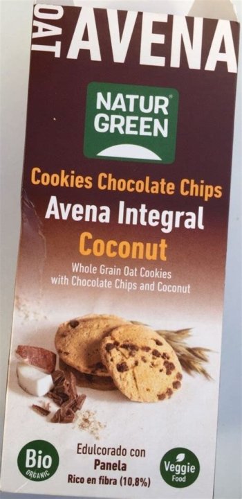 COOKIES CHOCO CHIPS AVENA INTEGRAL CON COCO BIO 140GR NATURGREEN