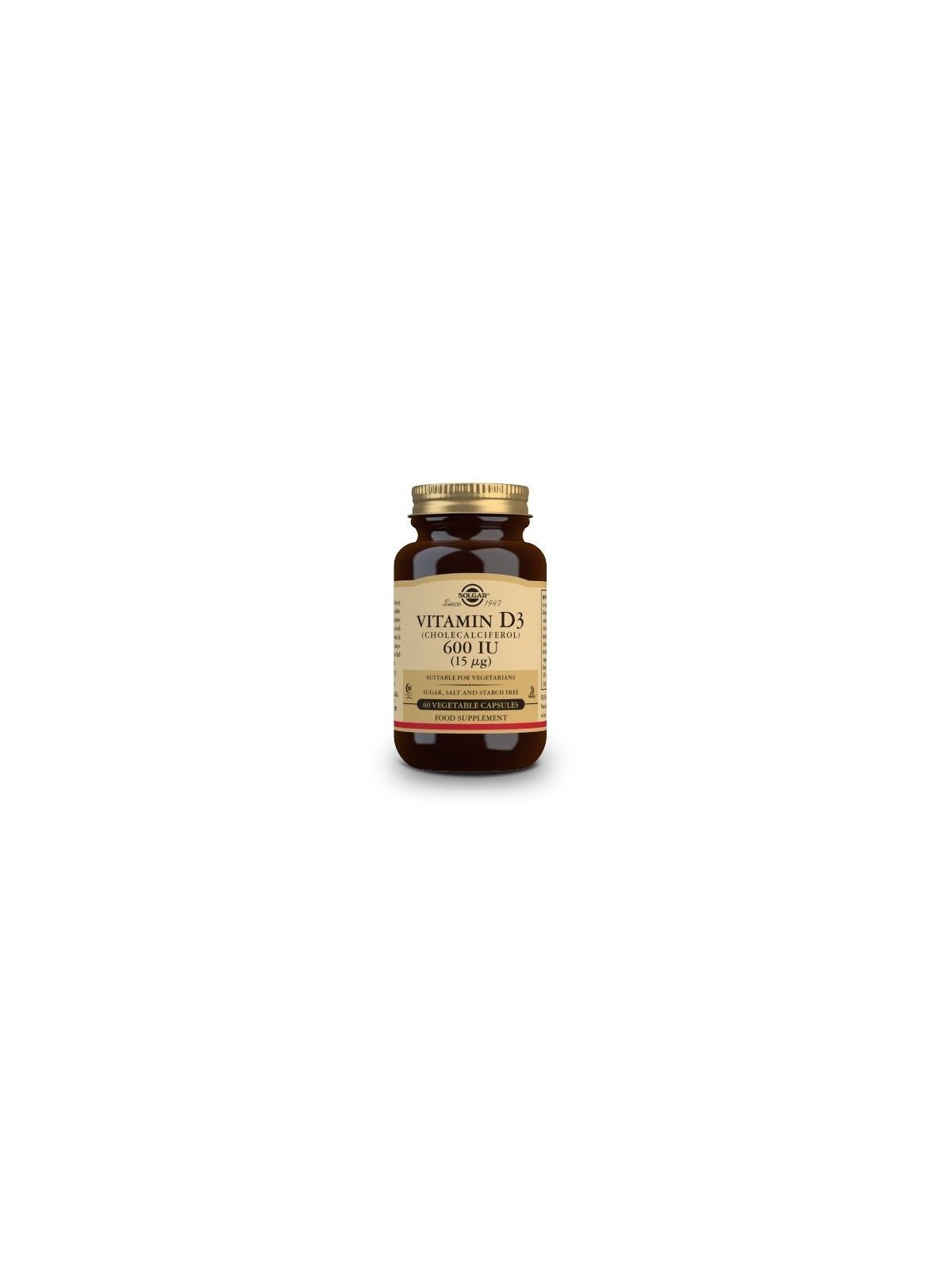 VITAMINA D3 600UI (15MCG) 60 CAPSULAS SOLGAR