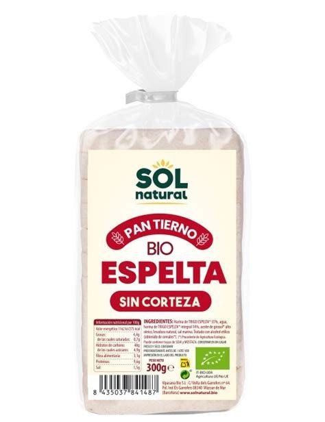 PAN TIERNO ESPELTA SIN CORTEZA BIO 300 GRS SOL NATURAL