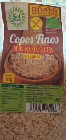 COPOS DE AVENA FINOS 1 KG SIN GLUTEN SOL NATURAL