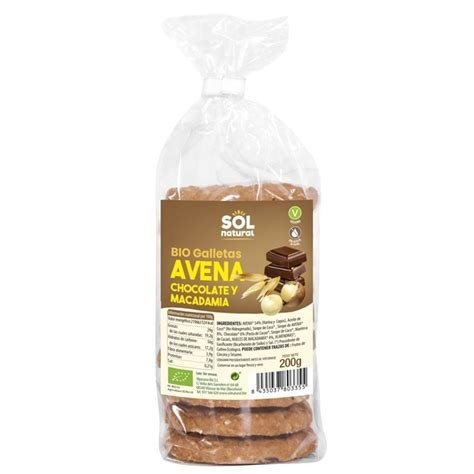 SOL NATURAL GALLETAS AVENA CHOCOLATE Y MACADAMIA 200 GRS BIO