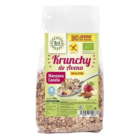 KRUNCHY AVENA MANZANA CANELA S/G 350GR SOL NATURAL