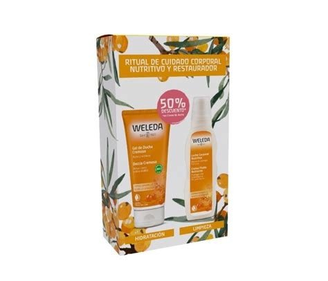 COFRE DE ESPINO AMARILLO- LECHE CORPORAL+CREMA DE DUCHA WELEDA