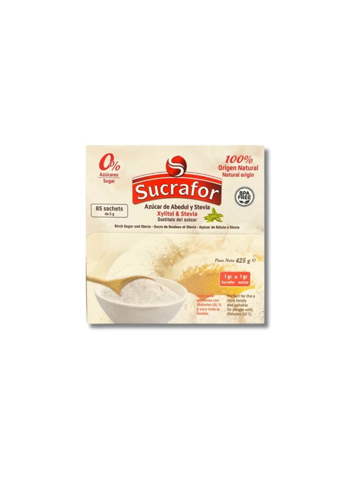 AZUCAR DE ABEDUL Y ESTEVIA 85 SACHETS SUCRAFOR