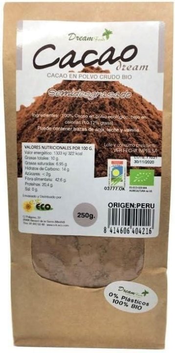 CACAO POLVO BIO 250 GR BAJOGRASAS DREAM FOOD