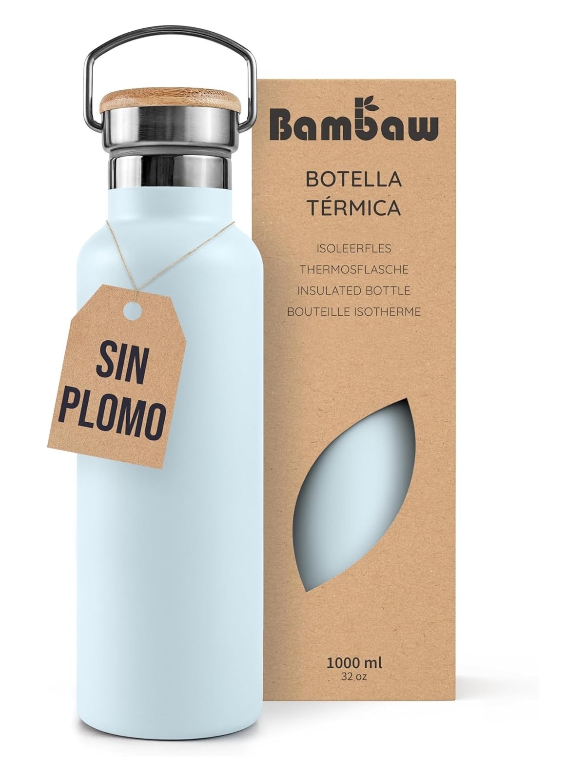 BOTELLA ACERO INOXIDABLE CELESTE 1000ML BAMBAW