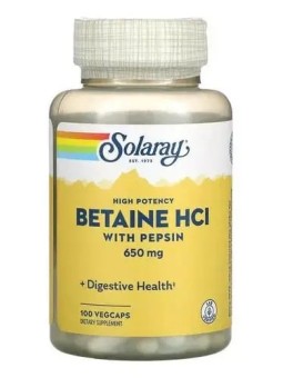 BETAINA HCL PEPSINA 650MG 100 CAPSULAS SOLARAY