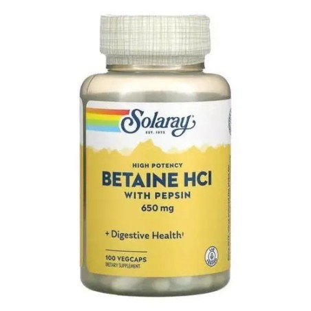 BETAINA HCL PEPSINA 650MG 100 CAPSULAS SOLARAY
