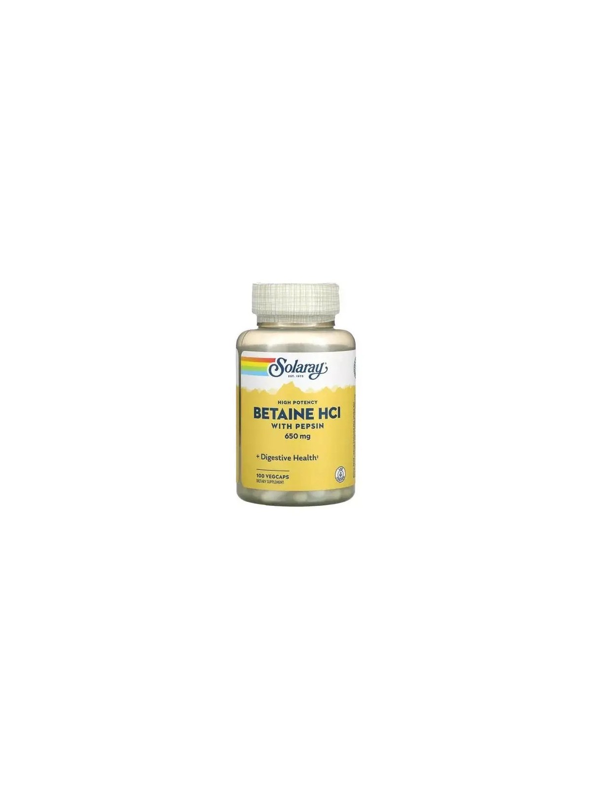 BETAINA HCL PEPSINA 650MG 100 CAPSULAS SOLARAY