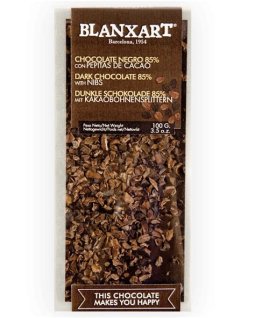 CHOCOLATE NEGRO 85% +NIBS DE CACAO 100G BLANXART