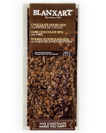CHOCOLATE NEGRO 85% +NIBS DE CACAO 100G BLANXART