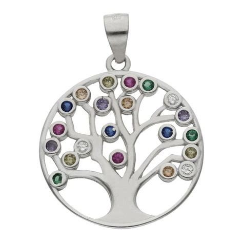 COLGANTE ARBOL DE LA VIDA PLATA CON PIEDRAS