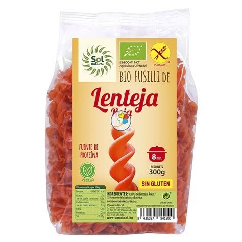 FUSILLI LENTEJA ROJA S/G 300GR SOL NATURAL