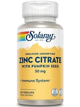 CITRATO DE ZINC CON SEMILLAS DE CALABAZA  50 MG 60 CAPS  SOLARAY
