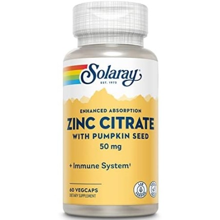 CITRATO DE ZINC CON SEMILLAS DE CALABAZA  50 MG 60 CAPS  SOLARAY