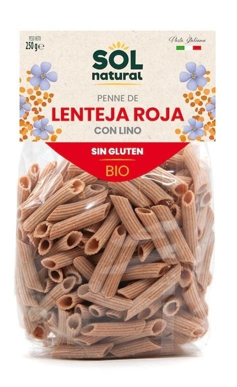 PENNE LENTEJA ROJA CON LINO SOL NATURAL 250 GR